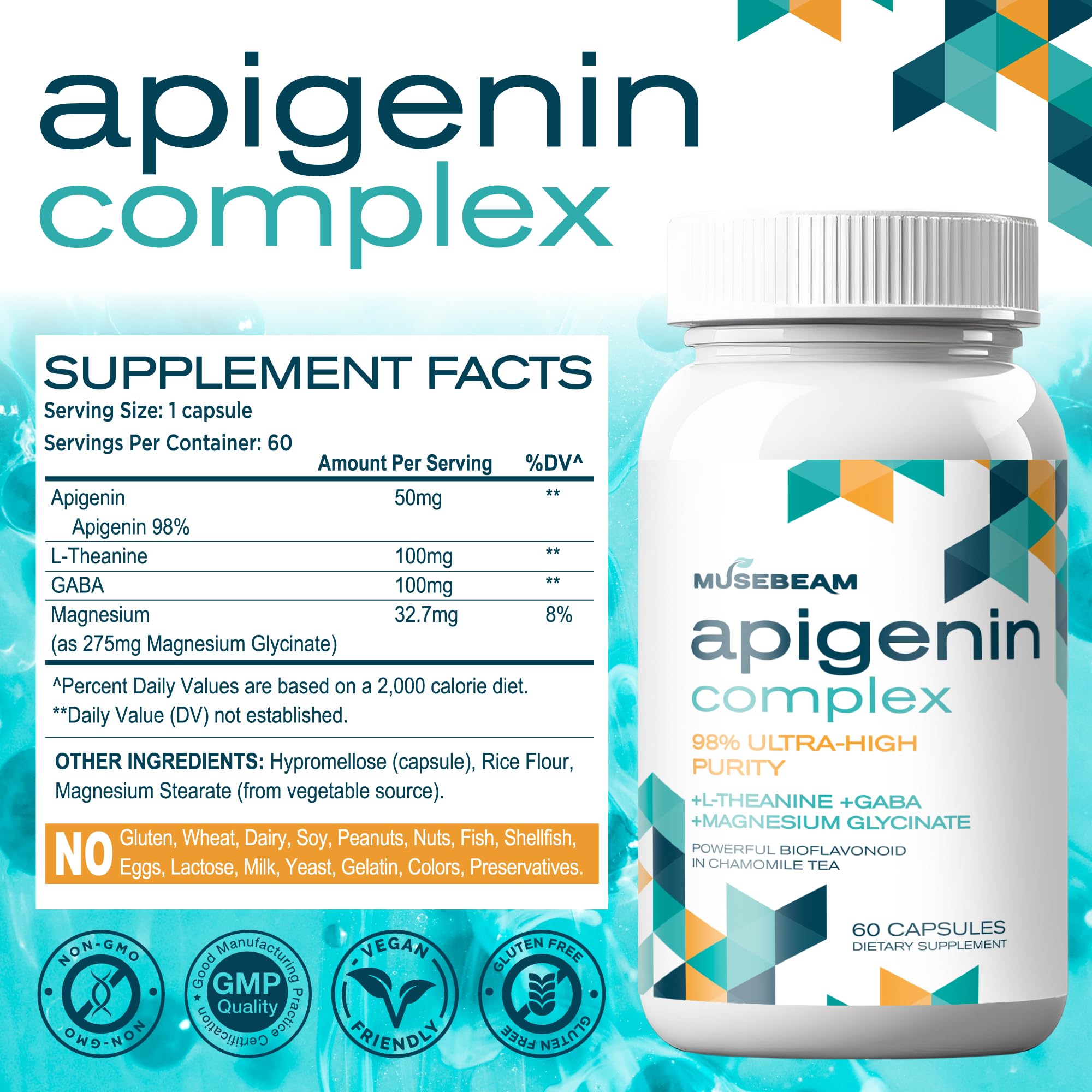 Ingredient and nutrient chart for Musebeam Apigenin complex