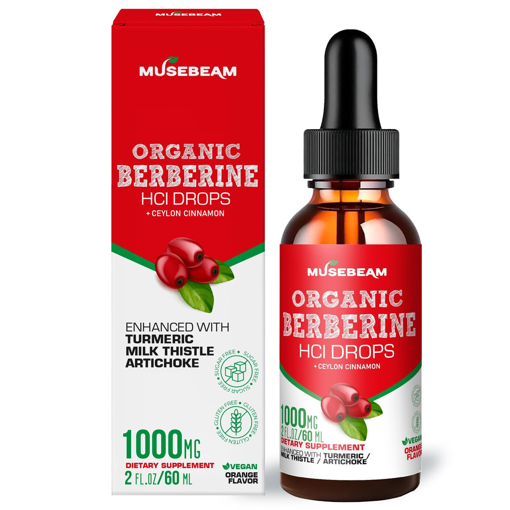 Front bottle of Musebeam Berberine HCL Drops 1000mg