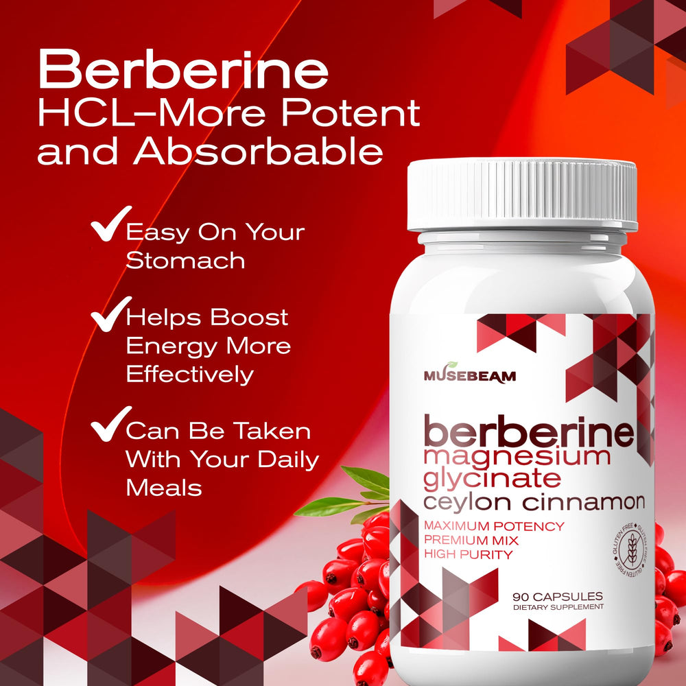 Illustration of Berberine HCl, Magnesium Glycinate, and Ceylon Cinnamon ingredients