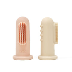 Hero image: Mushie Baby Finger Toothbrush 2-Pack in Blush and Shifting Sand
