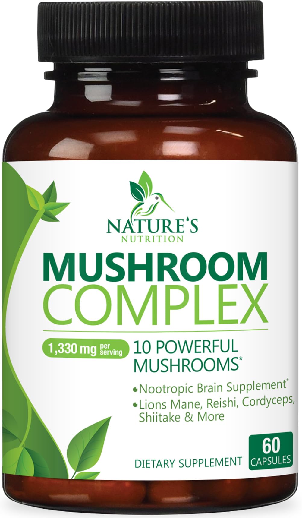 Bottle of Mushroom Brain Supplement 1330 mg with Lions Mane and other mushrooms