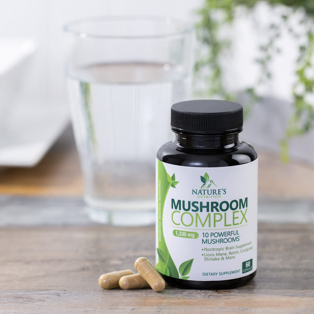 Graphic illustrating focus and memory support from mushroom supplement