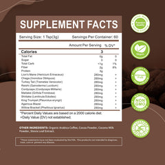 Close-up of mushroom powder mix and instant coffee components