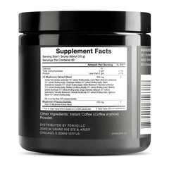 Close-up of the 10-mushroom blend including Lion's Mane and Cordyceps