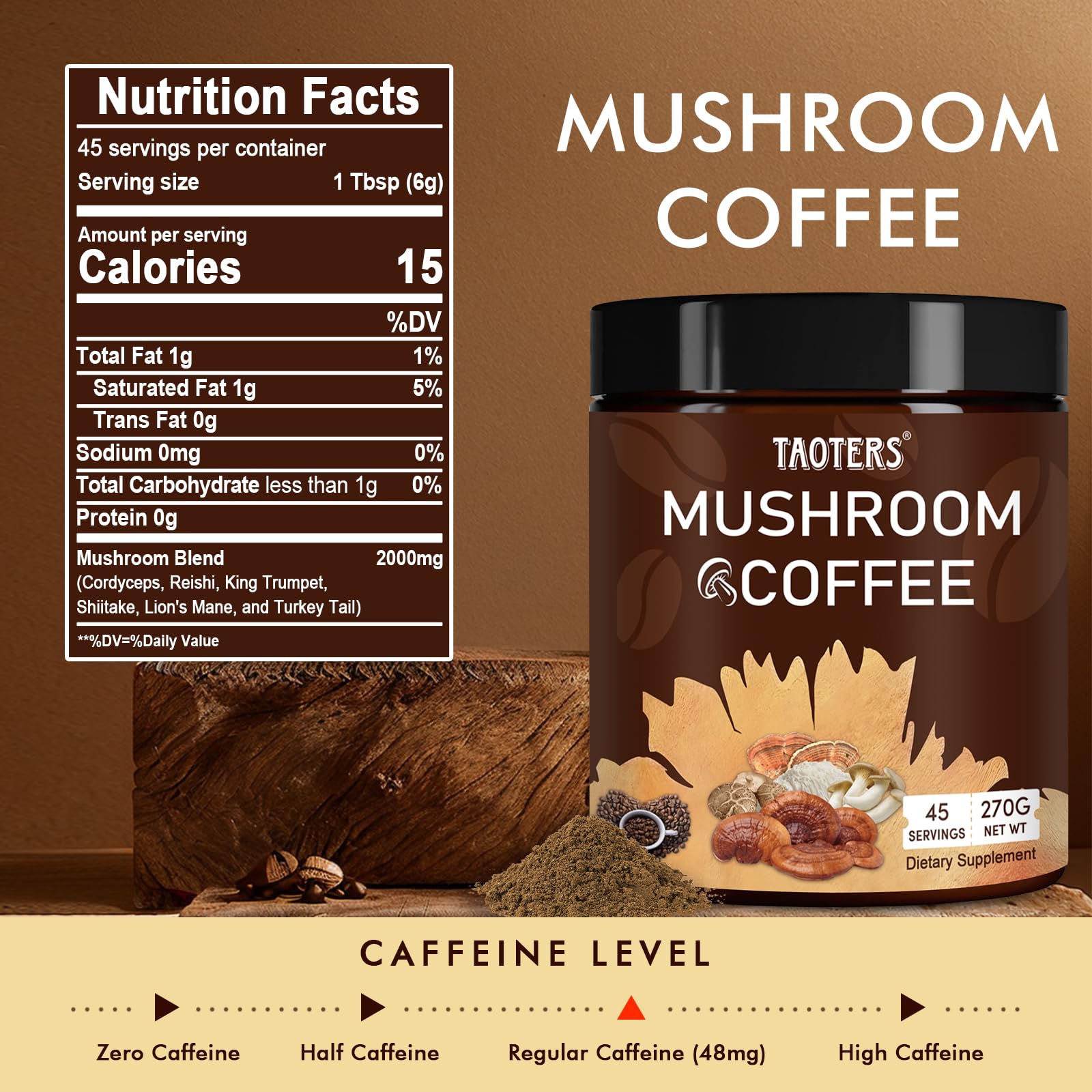 Premium Arabica coffee beans mixed with mushroom powder