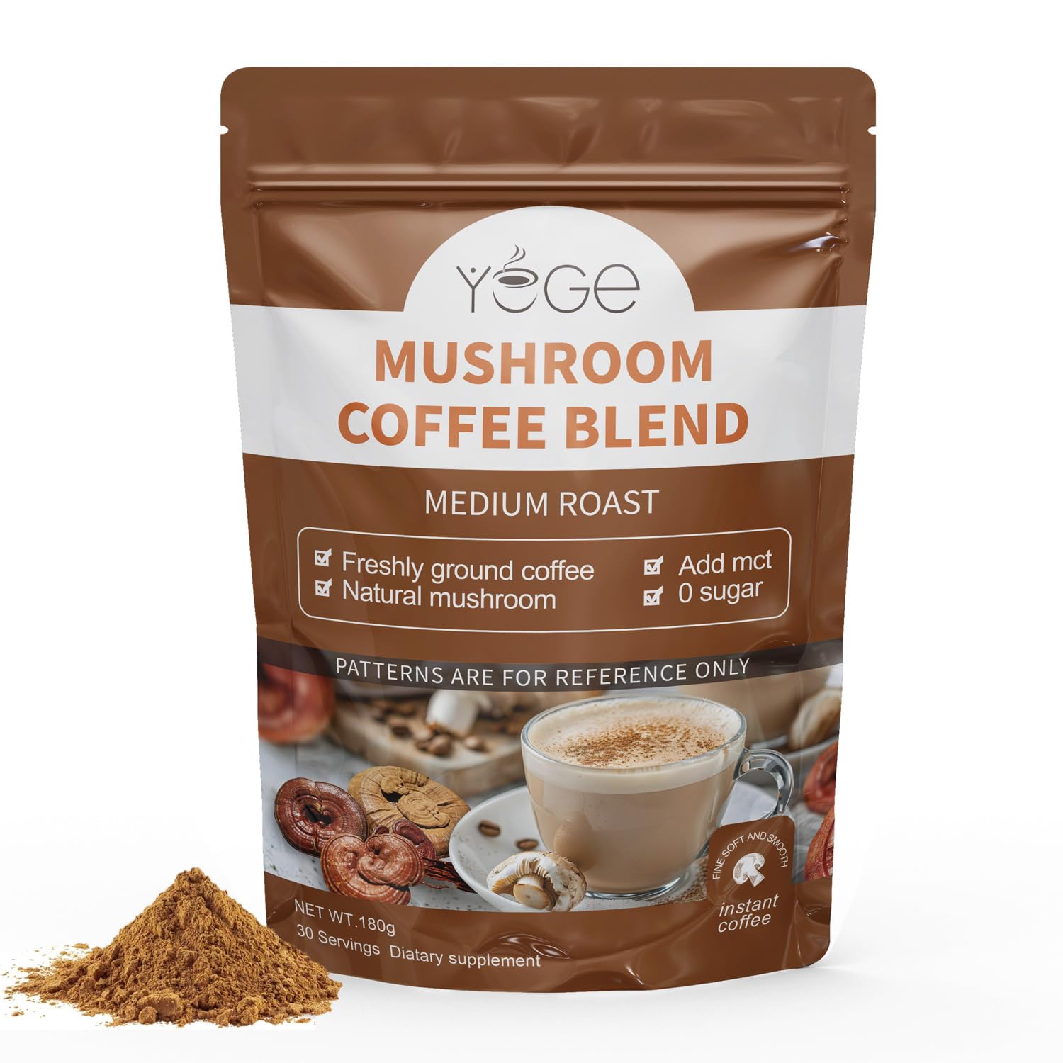 Front label of mushroom coffee container with 30 servings
