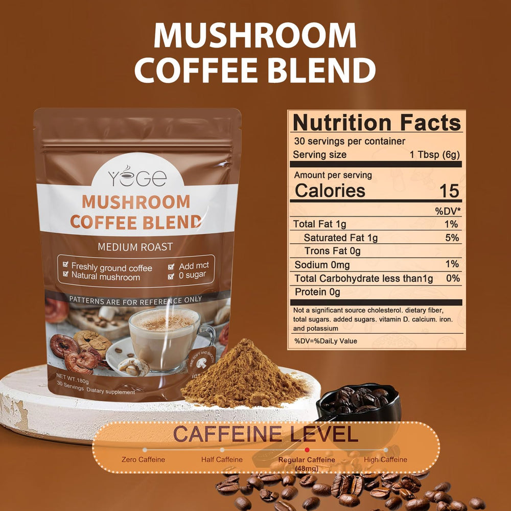 Scoop of mushroom coffee powder over a white background