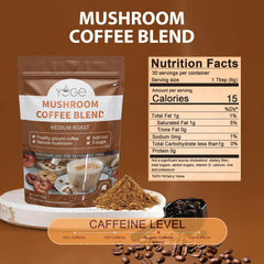 Scoop of mushroom coffee powder over a white background