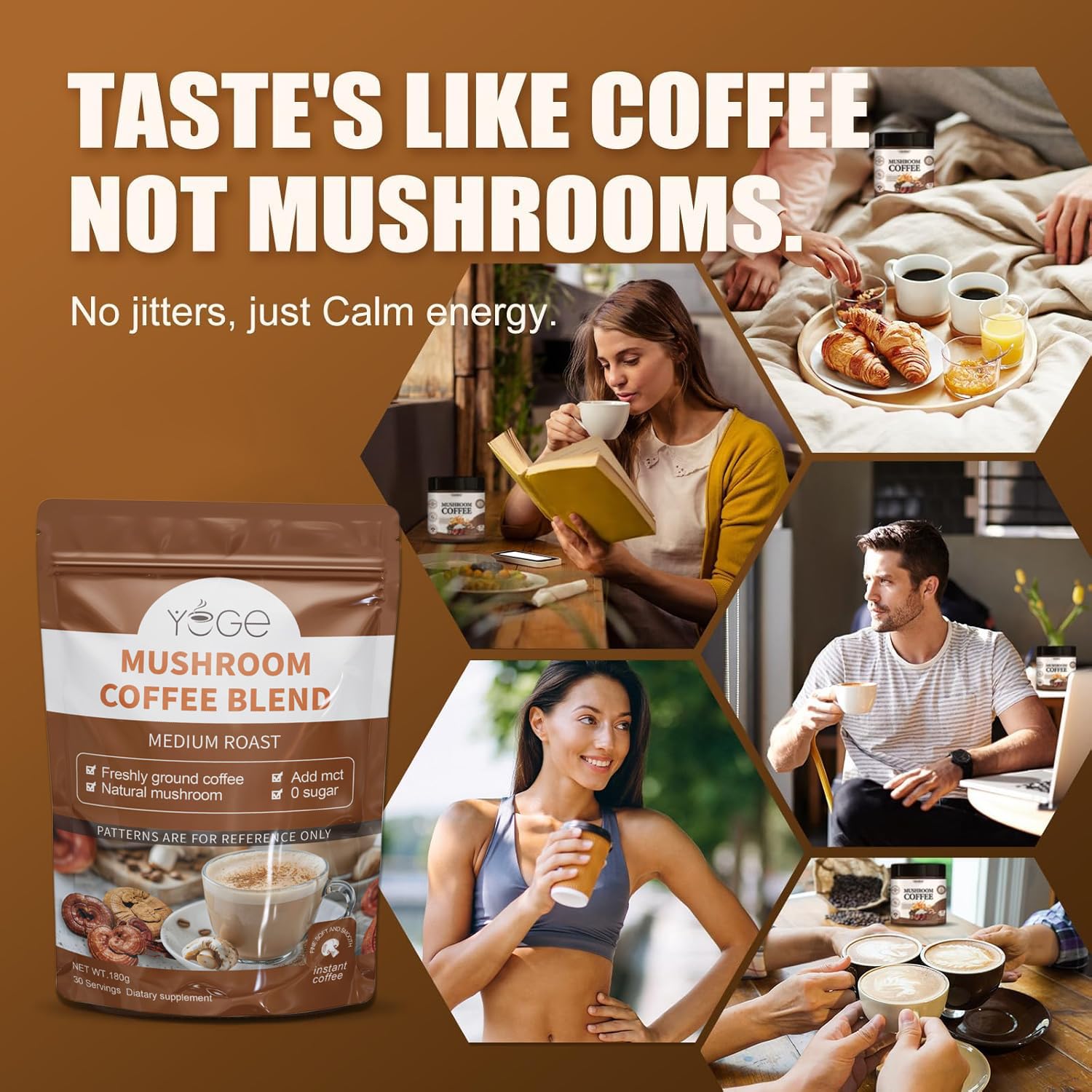 Packaging: 30-serving instant mushroom coffee