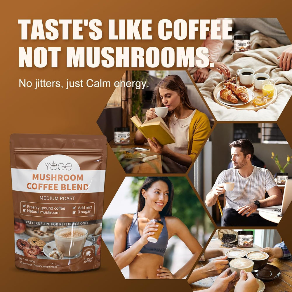 Packaging: 30-serving instant mushroom coffee