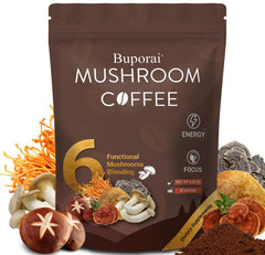 Front packaging of Mushroom Coffee with 6 functional mushrooms