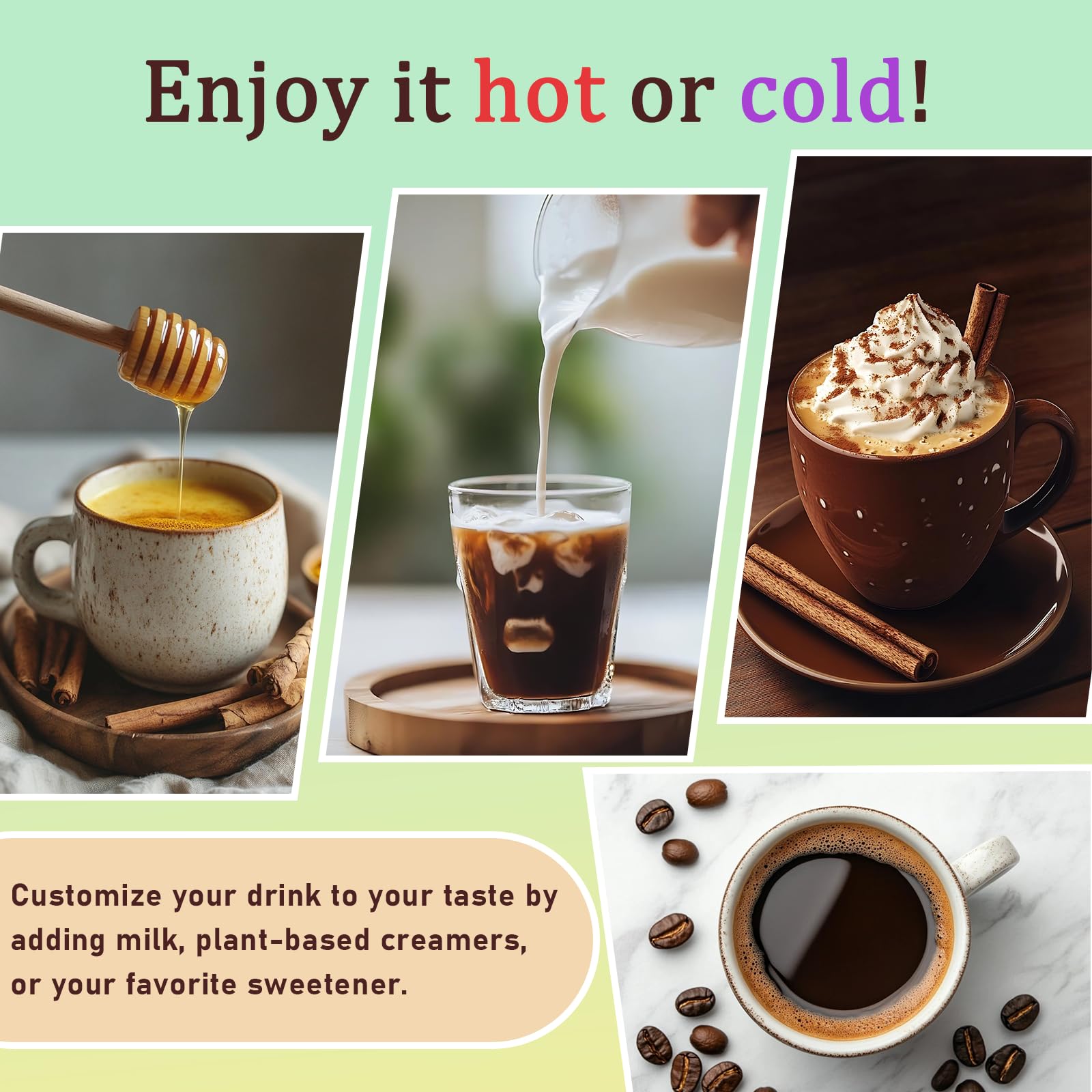 Arabica beans, MCT oil and creamy coconut milk in the coffee blend