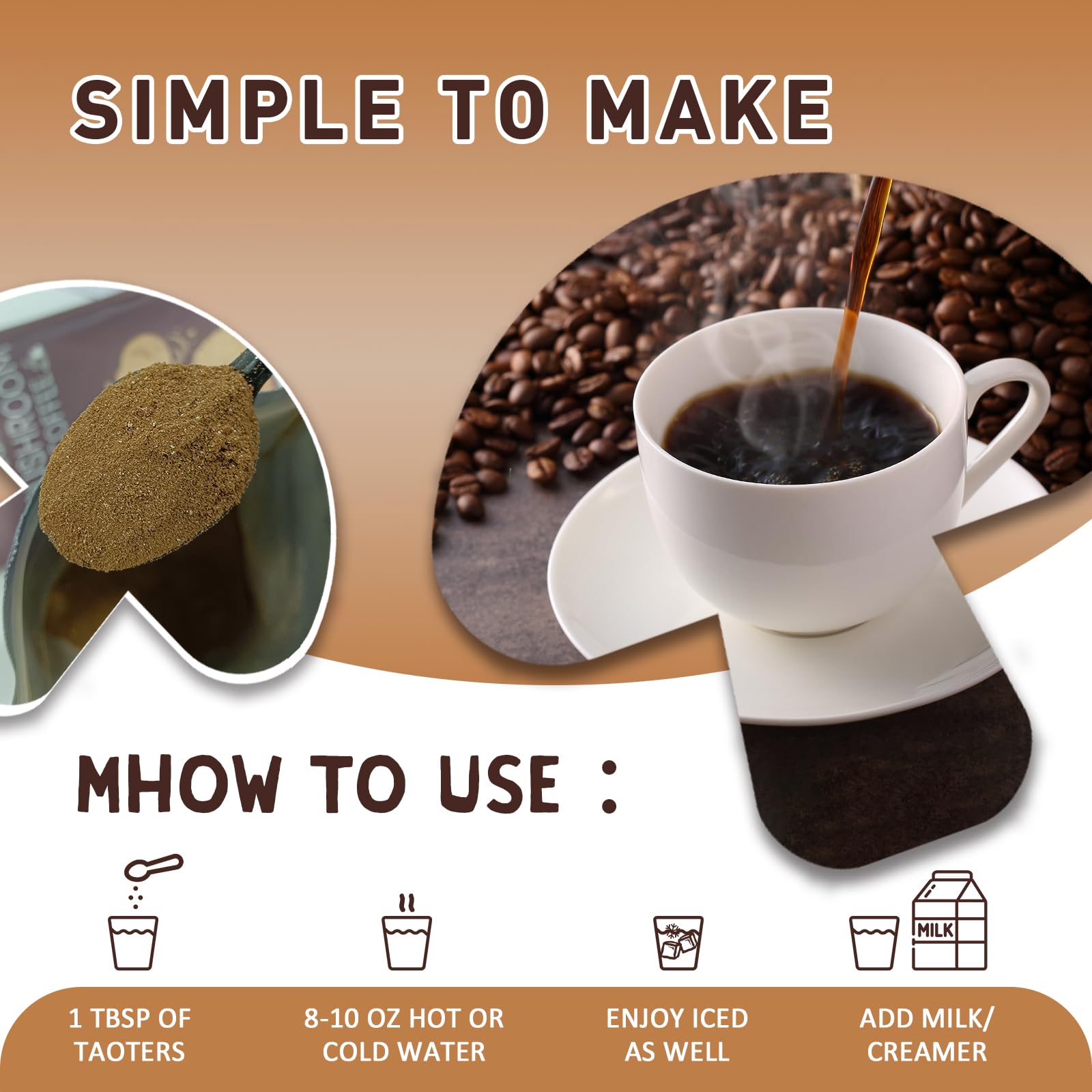 Lifestyle image showing energy and immunity benefits from mushroom coffee