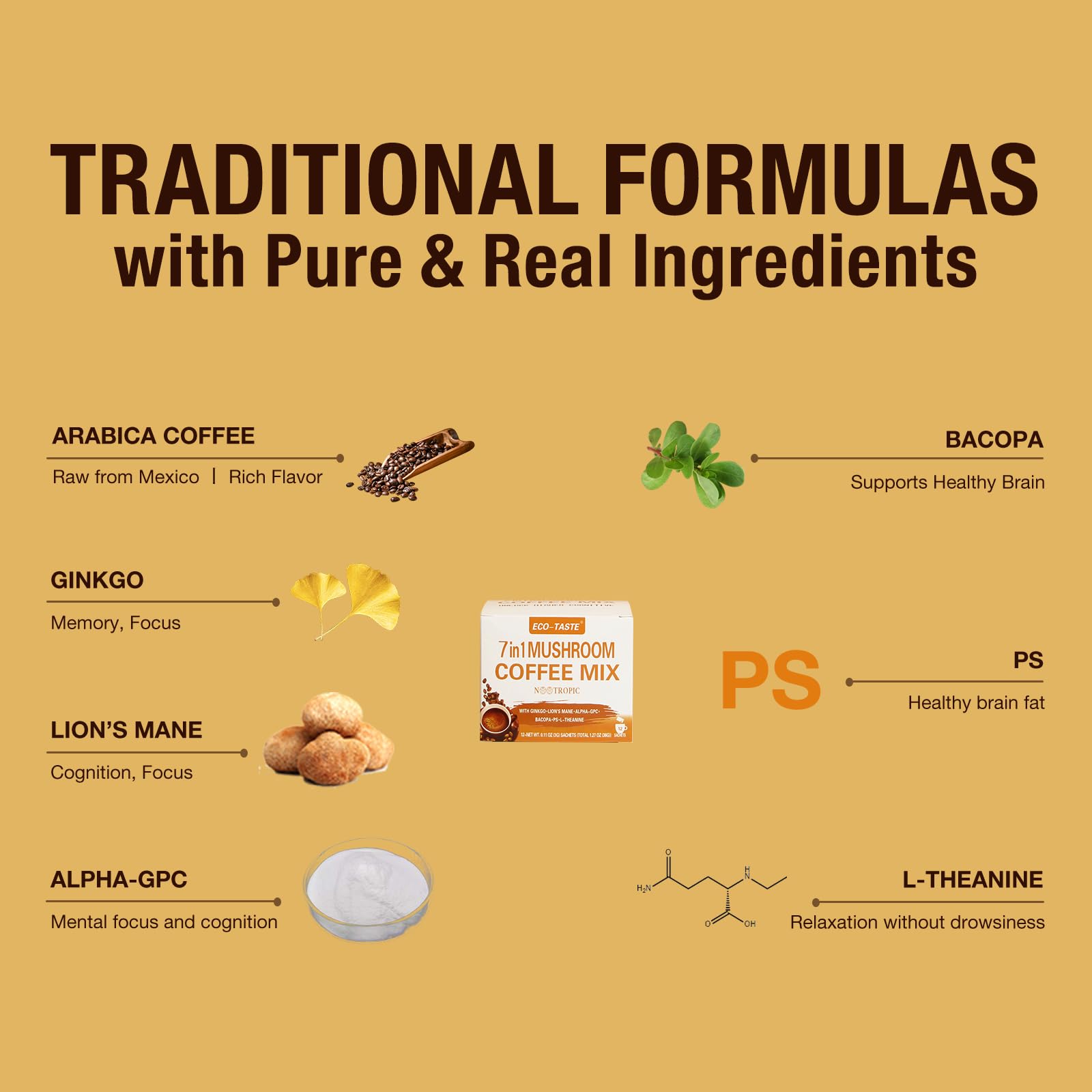 Ginkgo leaf extract and ingredients in Mushroom Coffee Mix 7 in 1