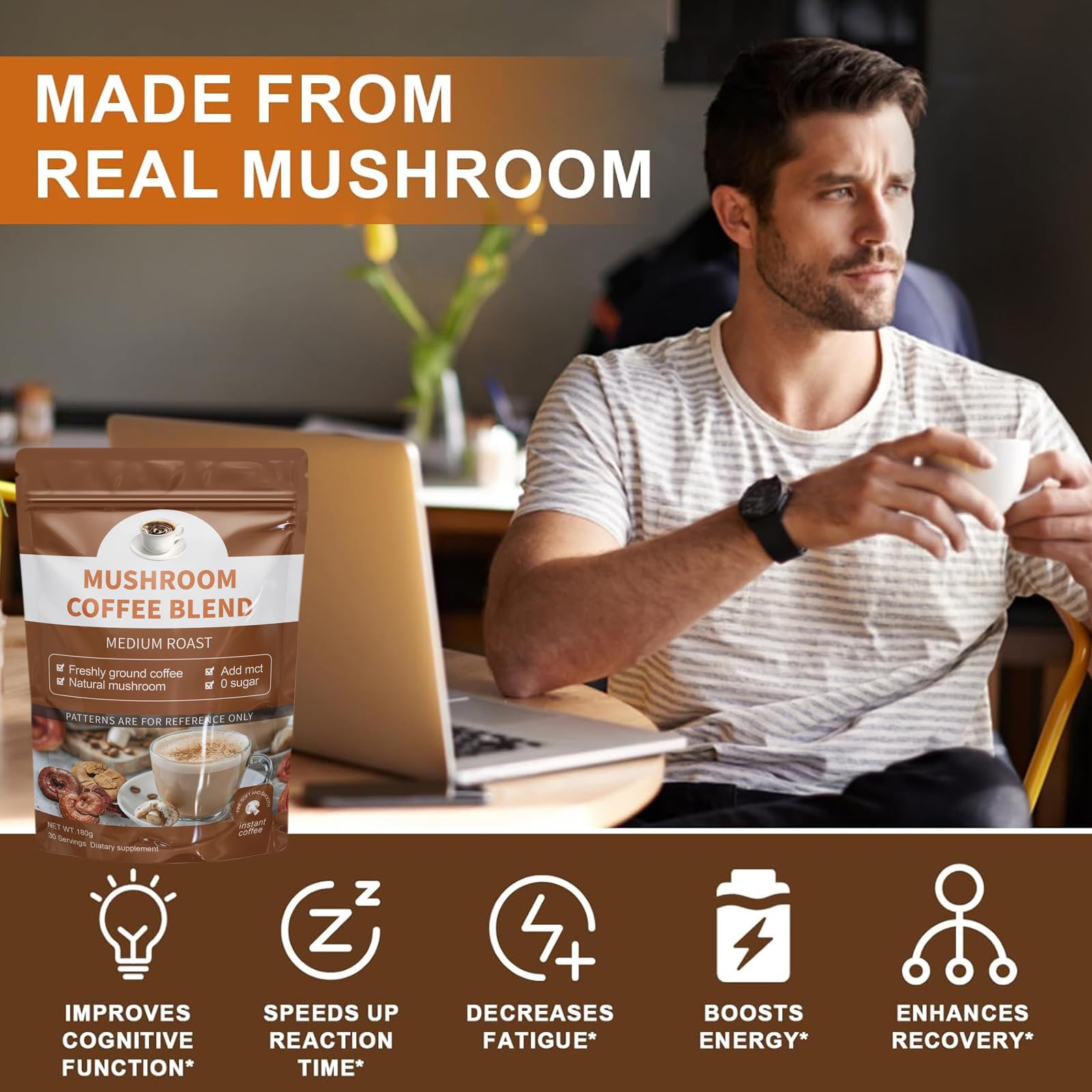 Mushroom coffee blend featuring Shiitake and Turkey Tail