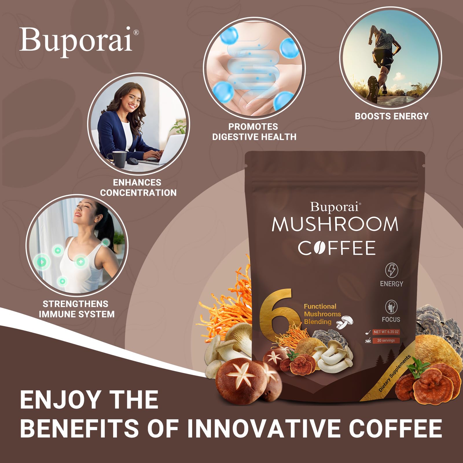 Cup of prepared mushroom coffee with steam