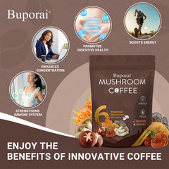 Cup of prepared mushroom coffee with steam