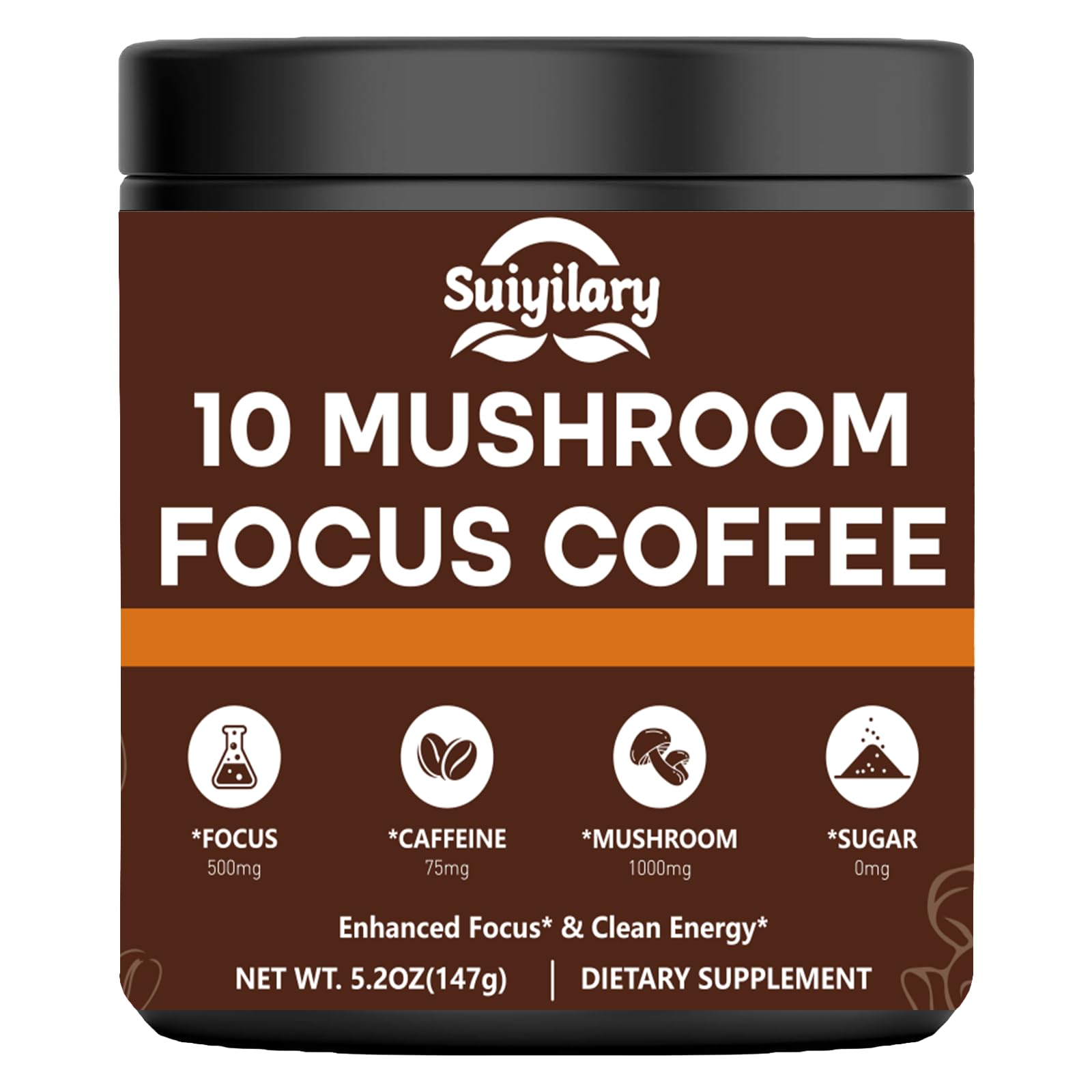 Mushroom coffee powder with ten-mushroom blend in a bowl