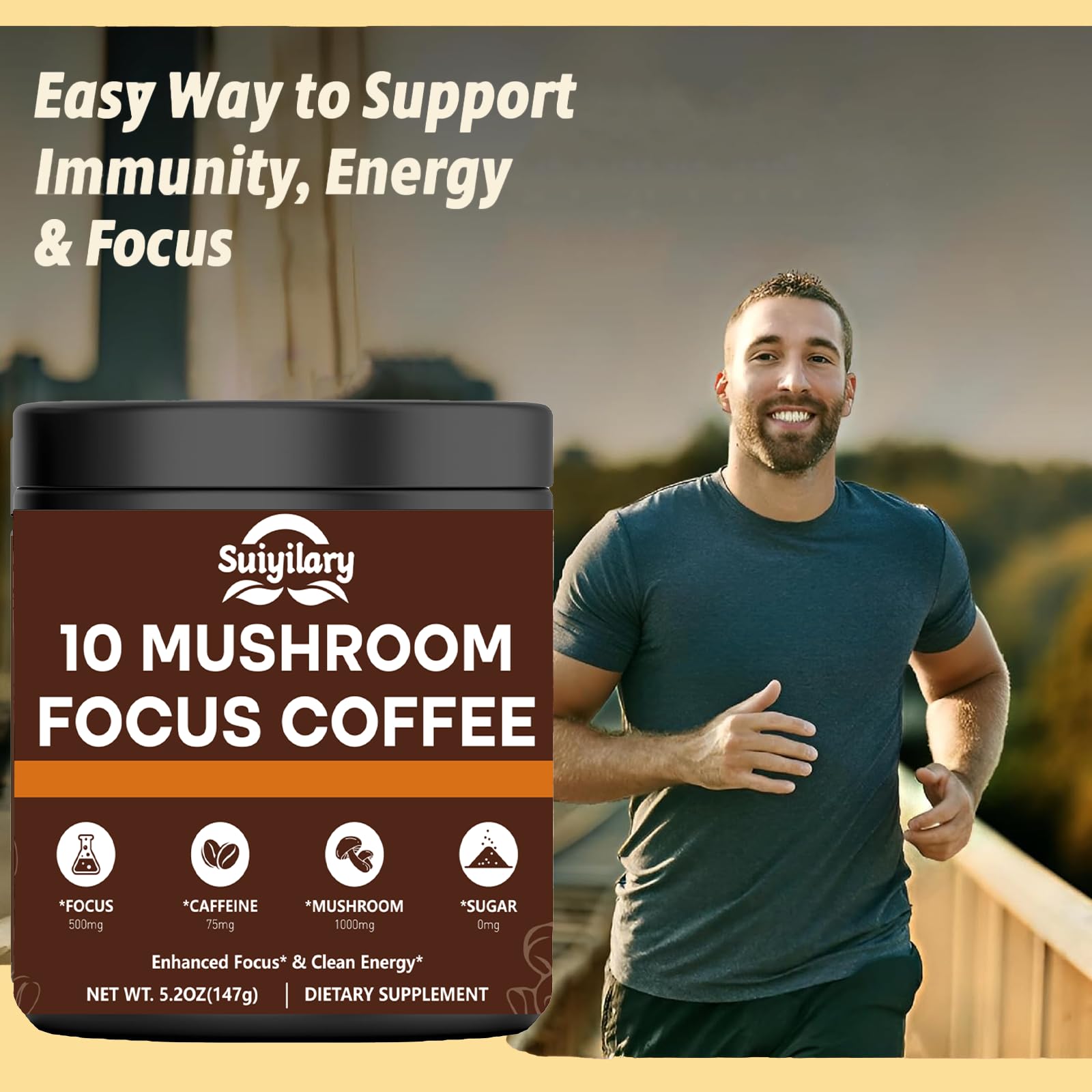 Label highlighting caffeine from Guarana and cognitive-support ingredients