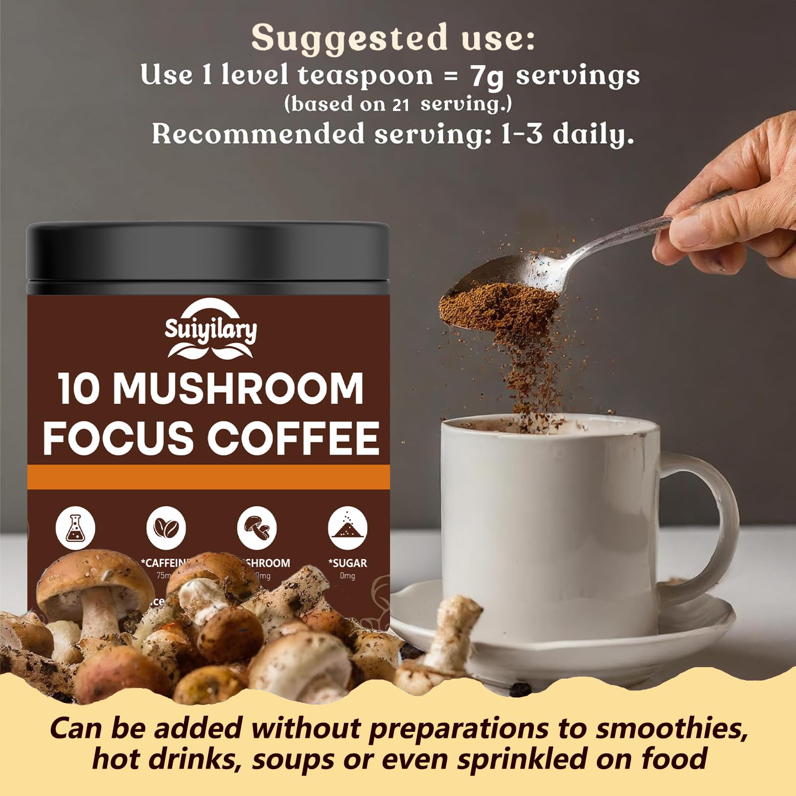 Serving ideas: chocolate drink or smoothie with mushroom coffee