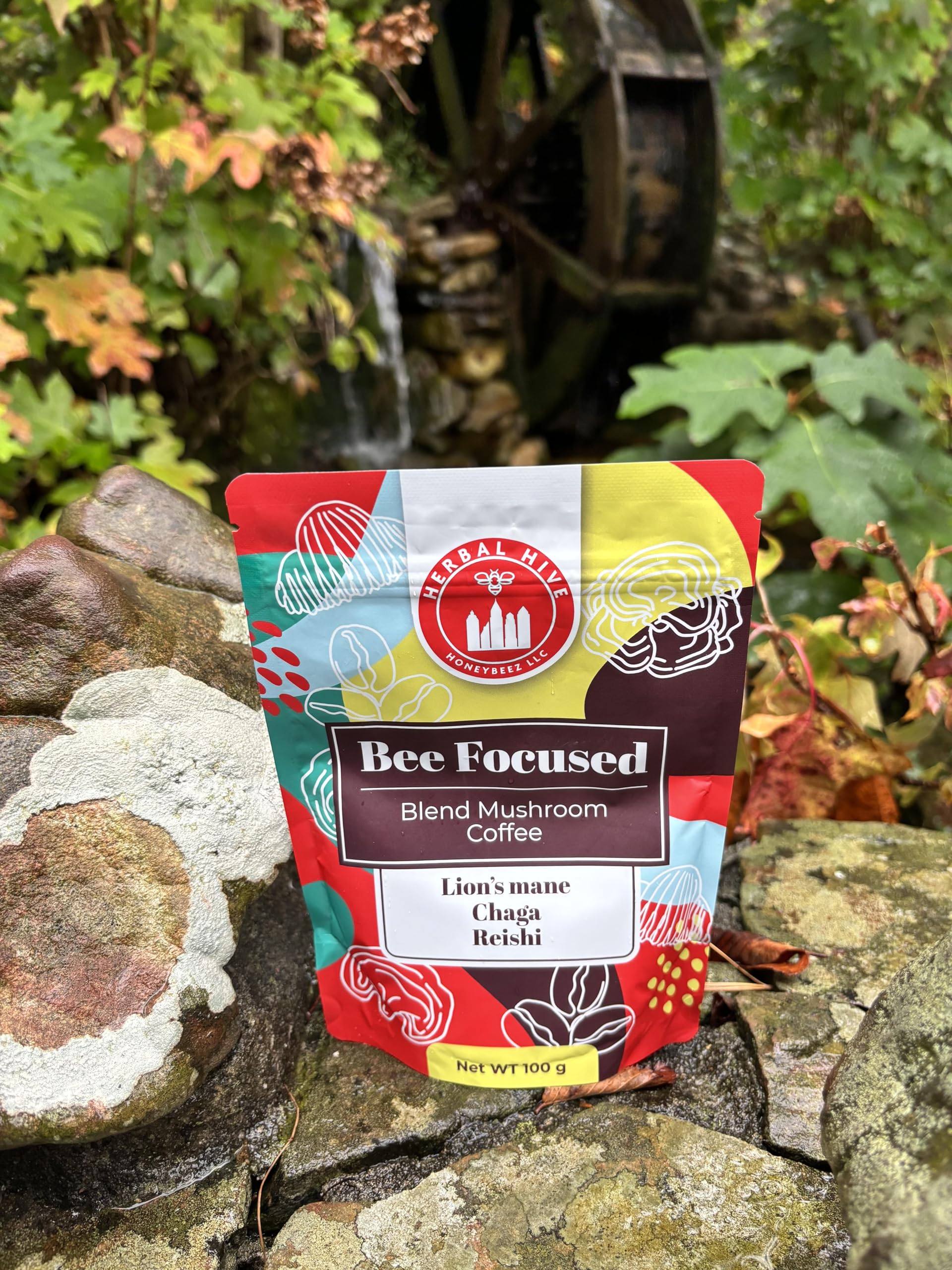 Herbal Hive Bee Focused branding close-up on the label