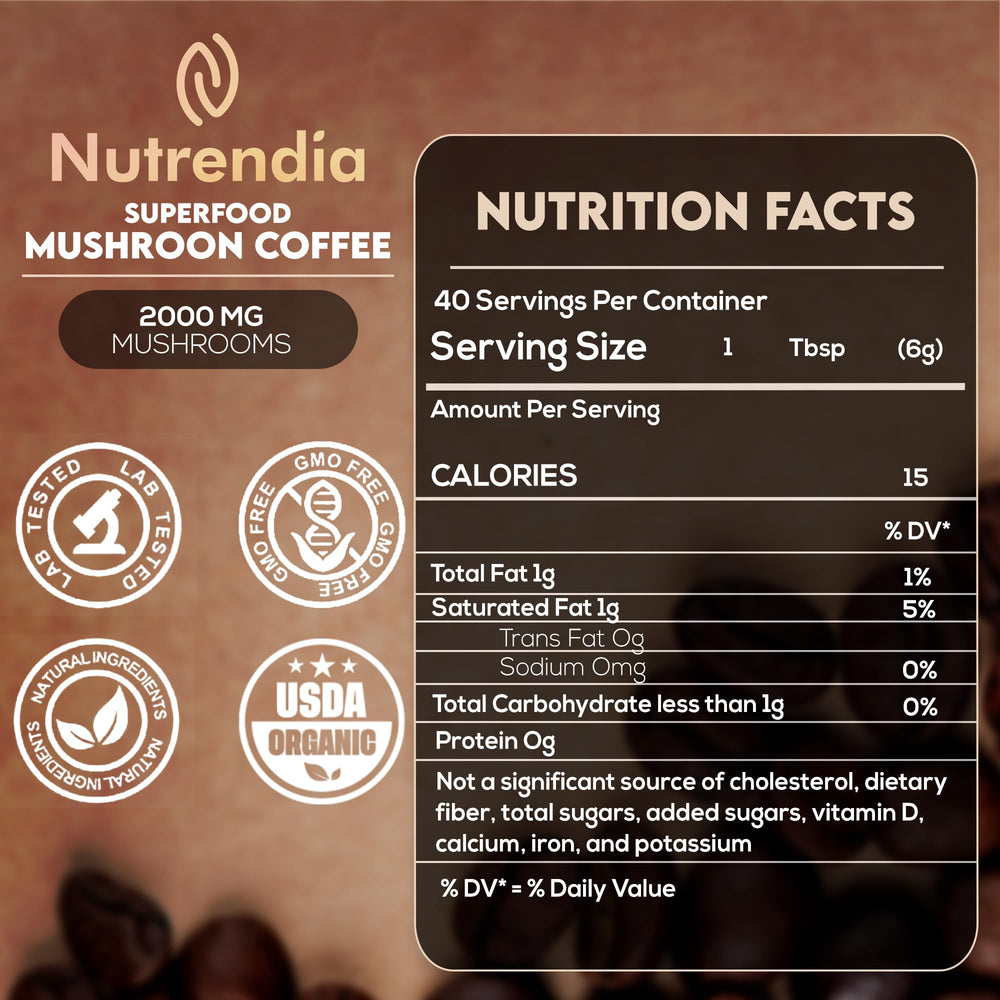 Mushroom coffee blend ingredients: Lions Mane, Cordyceps, Chaga