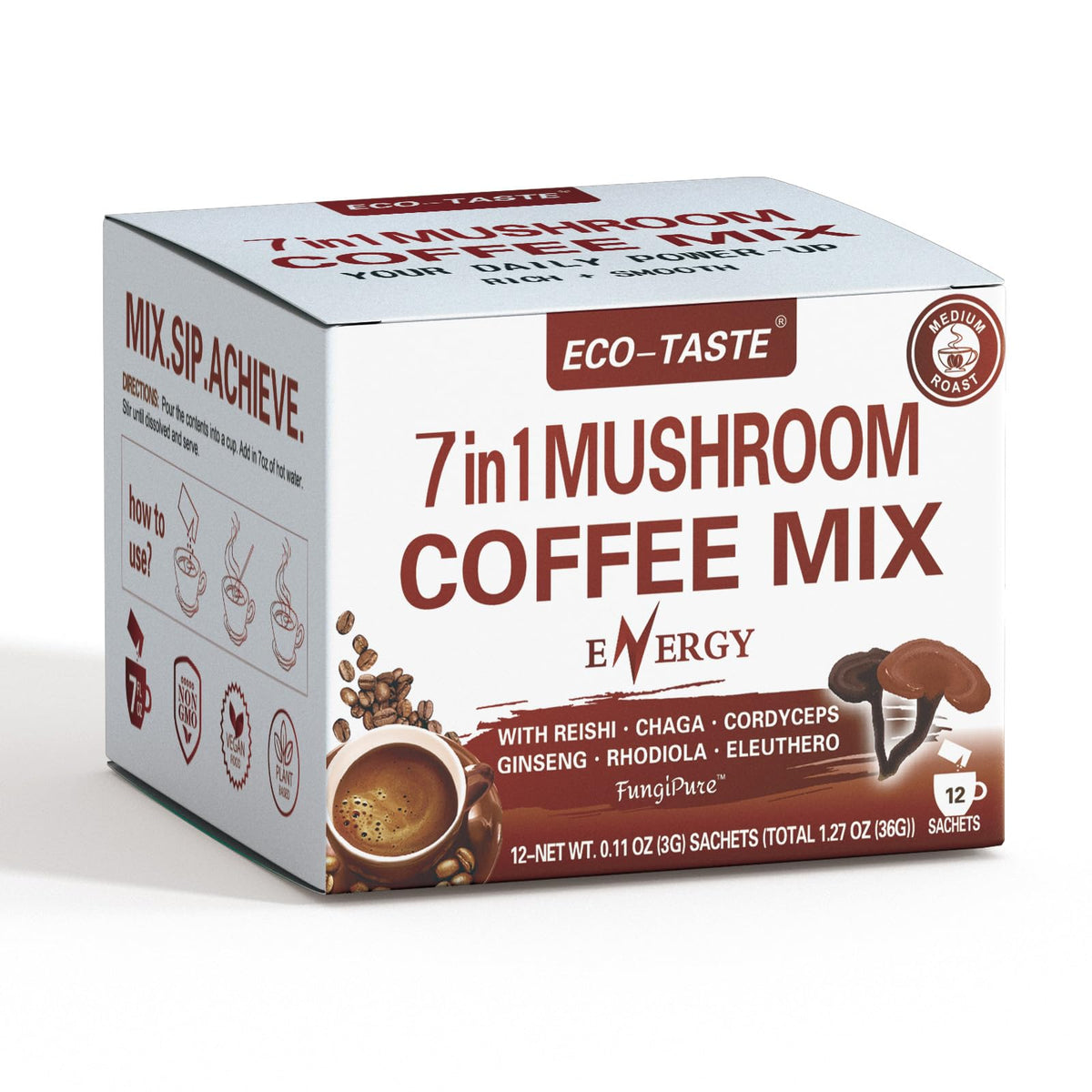 Box of Mushroom Coffee Mix 7 in 1 with 12 sachets