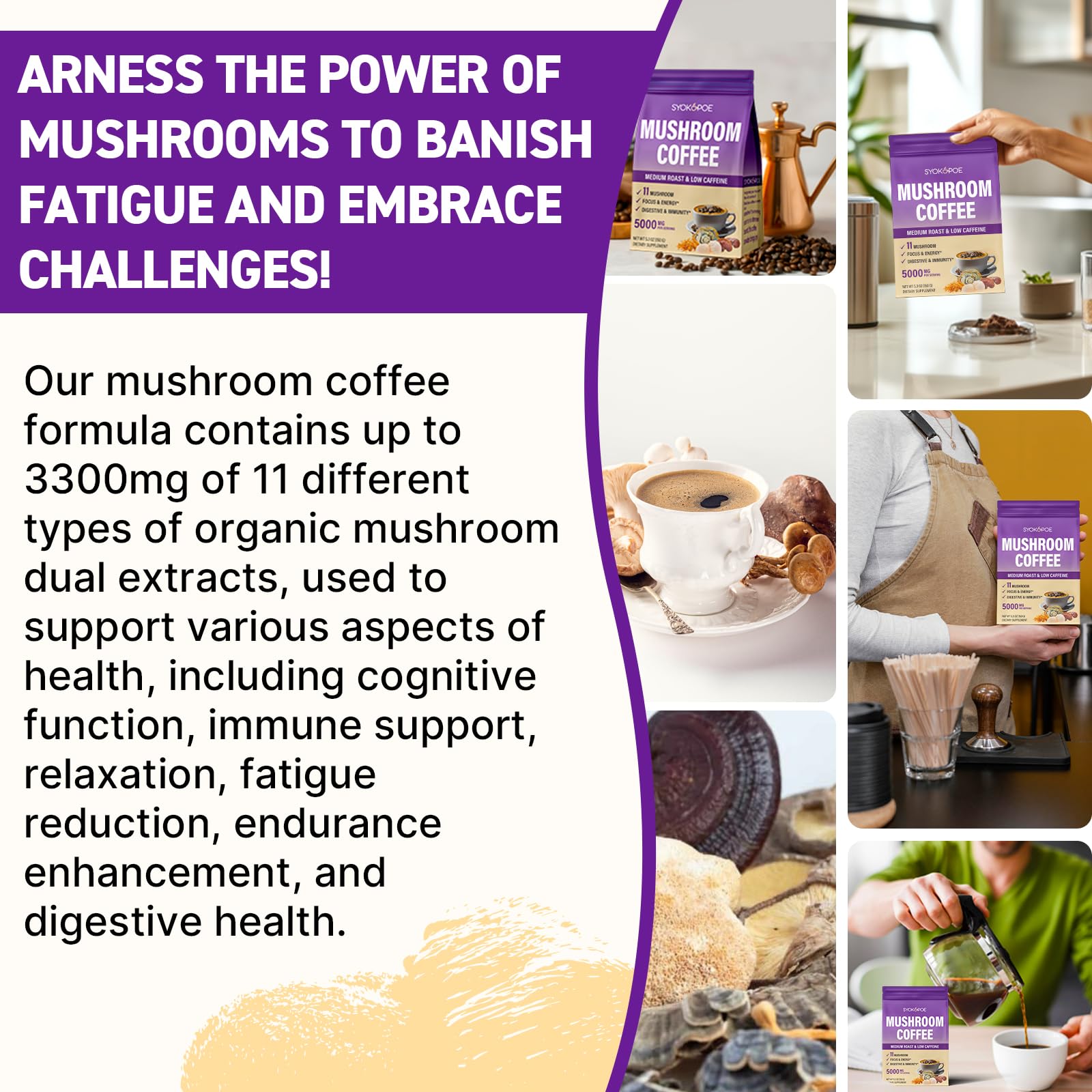 Cup of brewed mushroom coffee ready for focus and energy