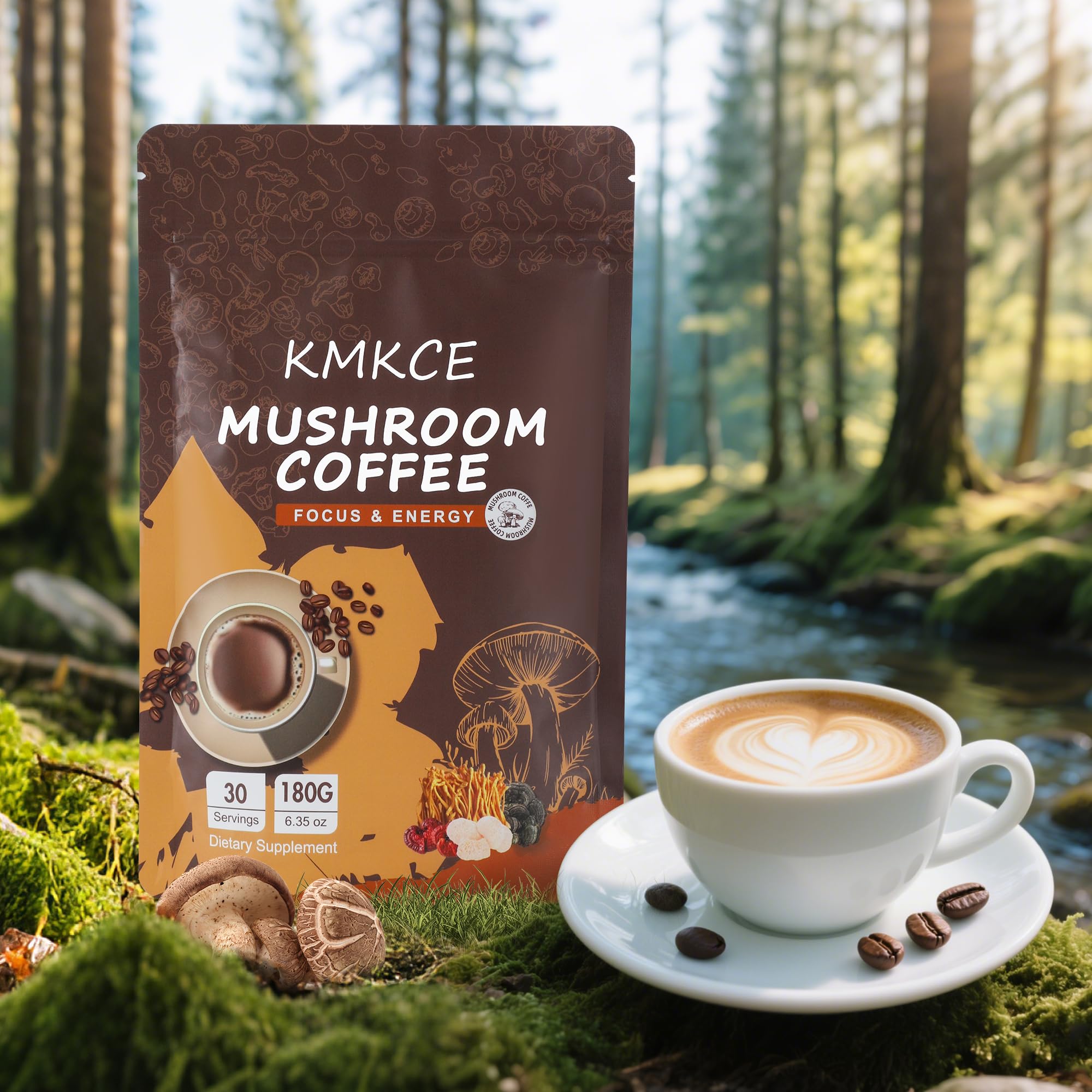 KMKCE Mushroom Coffee packaging and label