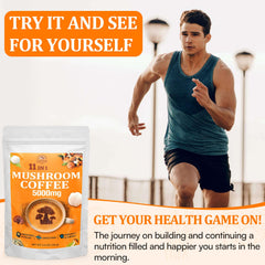 Packaging image showing organic mushroom coffee jar