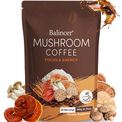 Mushroom coffee packaging in a resealable bag