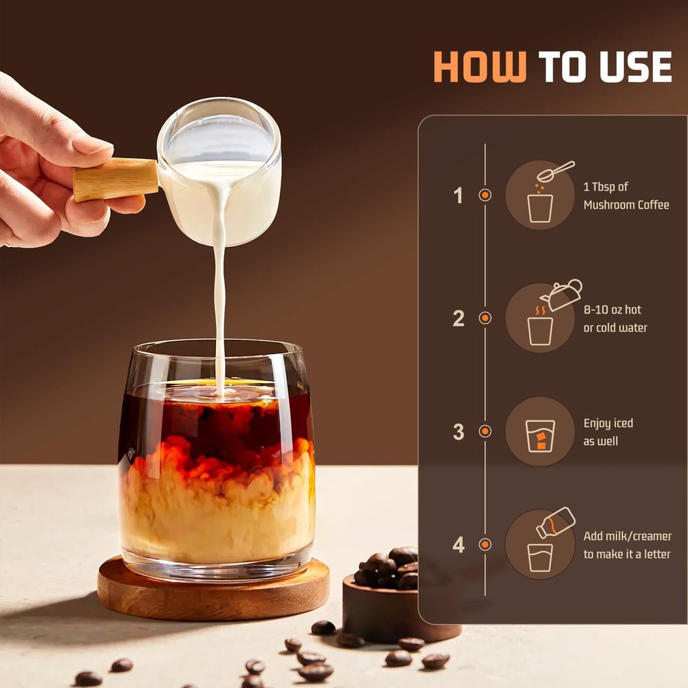 Mushroom coffee being prepared in a mug