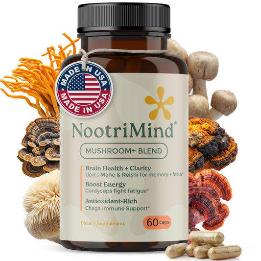 Product bottle of Mushroom Complex 60 capsules with 10-mushroom blend