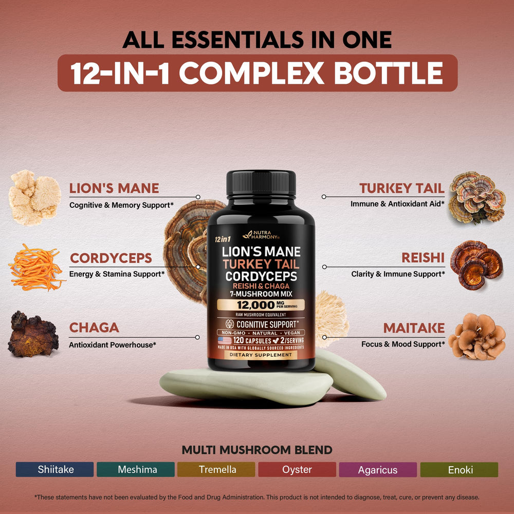 High-potency vegan mushroom capsules, USA made