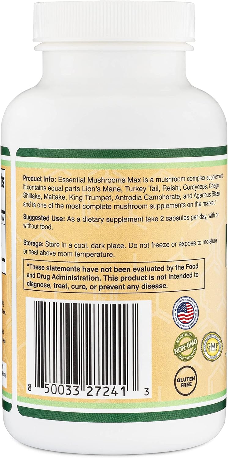 Ingredients and nutrition facts panel for Mushroom Complex