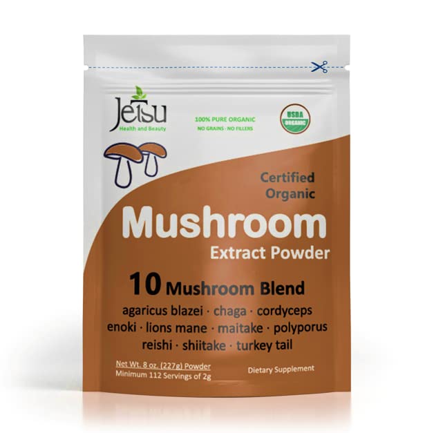 Lifestyle image of a person preparing a smoothie with mushroom powder