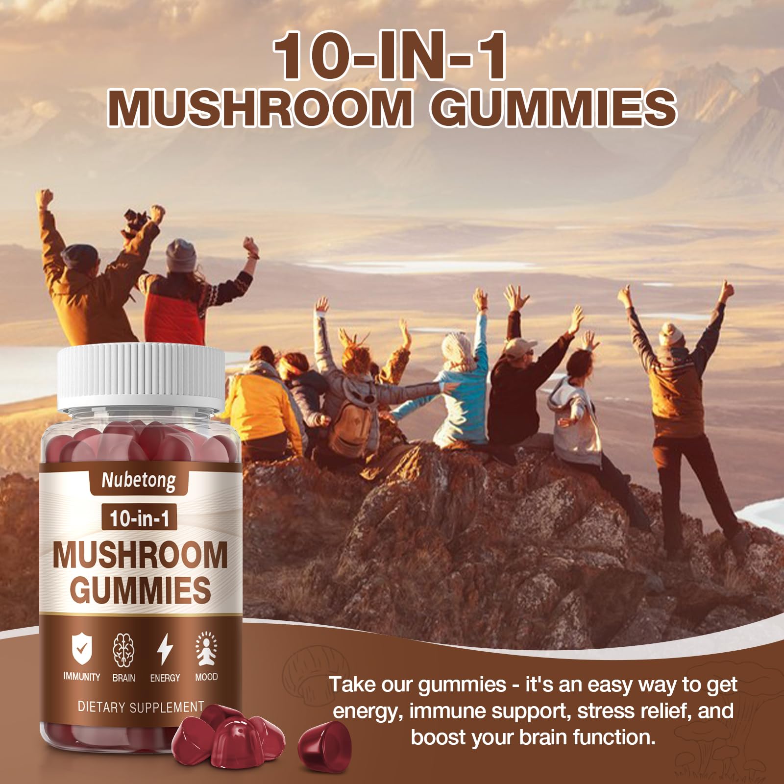 Concept image showing brain and immunity support with gummies