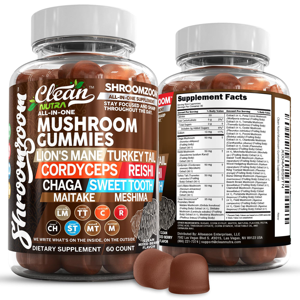 Front view of 15-in-1 Mushroom Gummies bottle