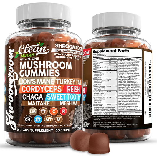 Front view of 15-in-1 Mushroom Gummies bottle