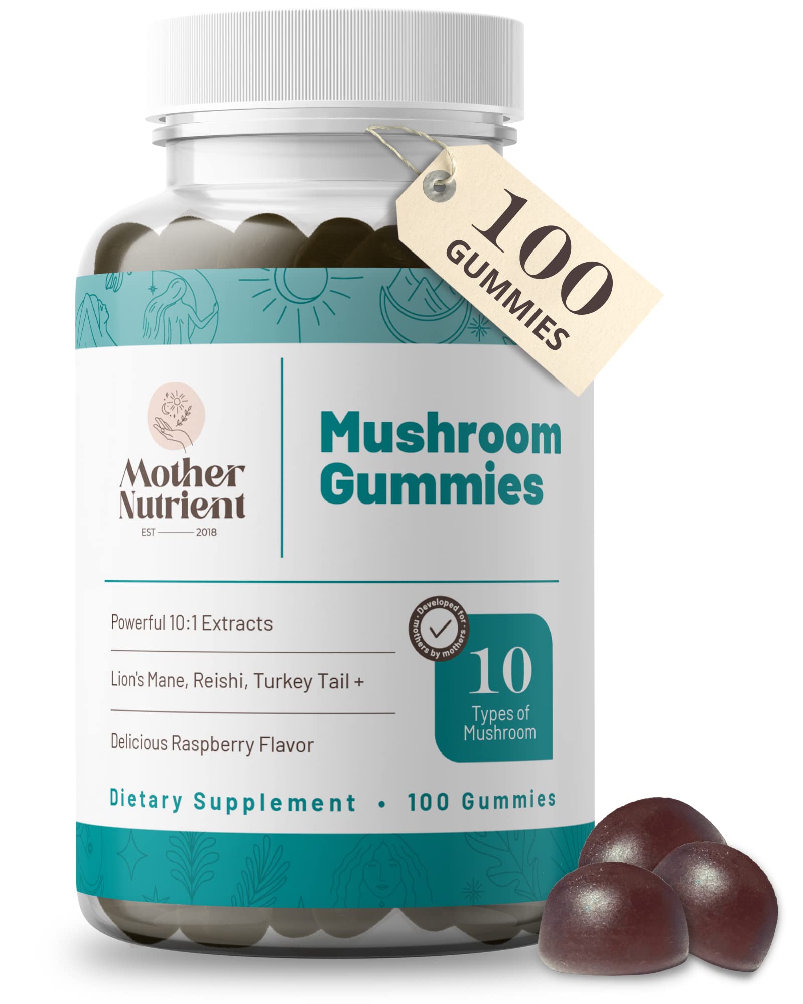 Bottle of Mushroom Gummies with Chaga, Reishi, Cordyceps, Lion's Mane