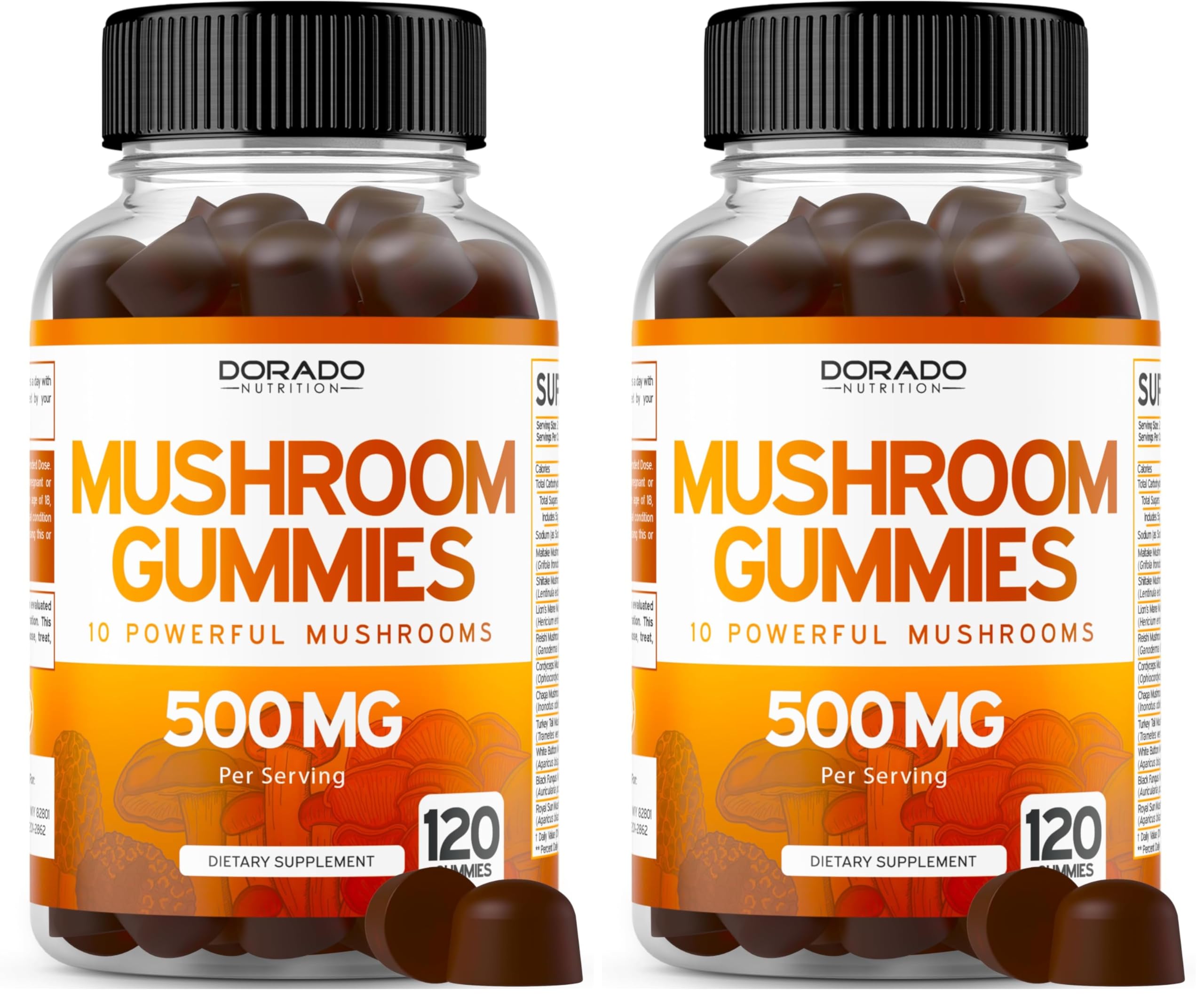 Mushroom Gummies 2500mg 10-in-1 blend - 120 gummies per pack (pack of 2)
