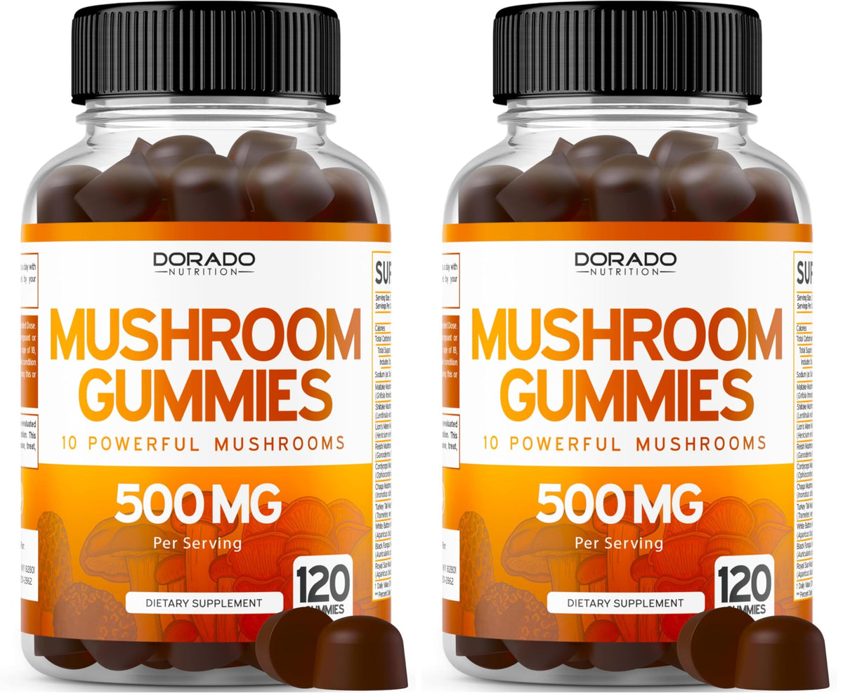 Mushroom Gummies 2500mg 10-in-1 blend - 120 gummies per pack (pack of 2)