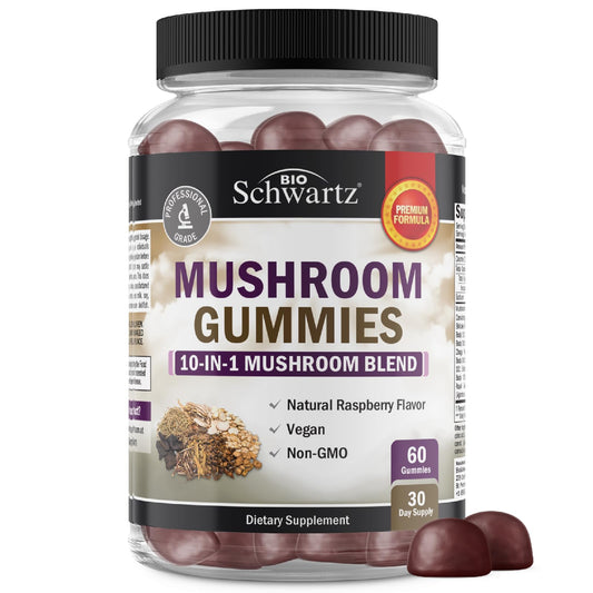 Mushroom Gummies for Adults – Raspberry flavor in a 60-count bottle