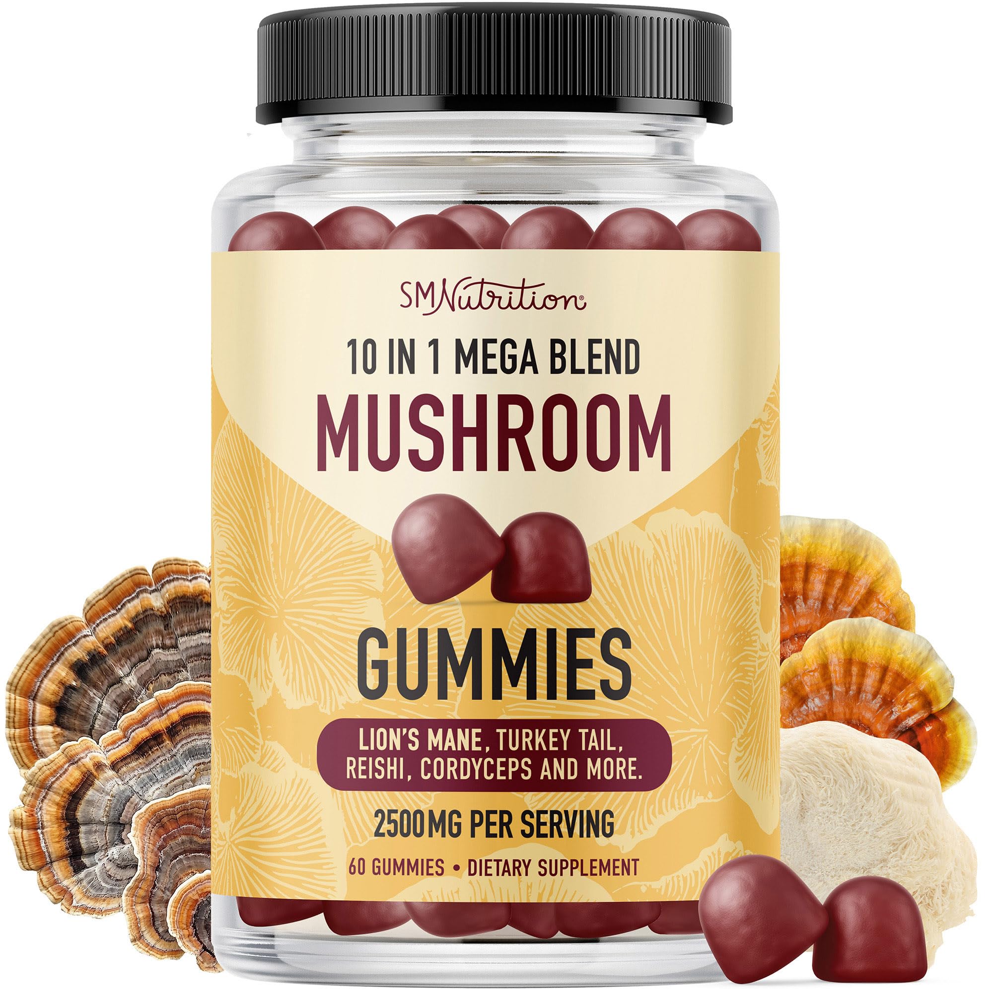Mushroom Gummies for Adults Raspberry flavor bottle label
