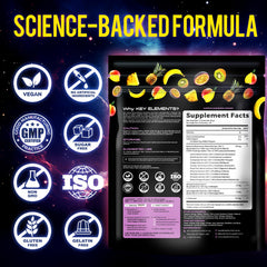 Vegan, gluten-free mushroom gummy ingredients list and label