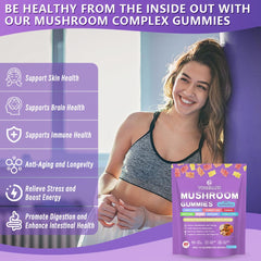 Gummies featuring Cordyceps, Reishi, Turkey Tail on packaging