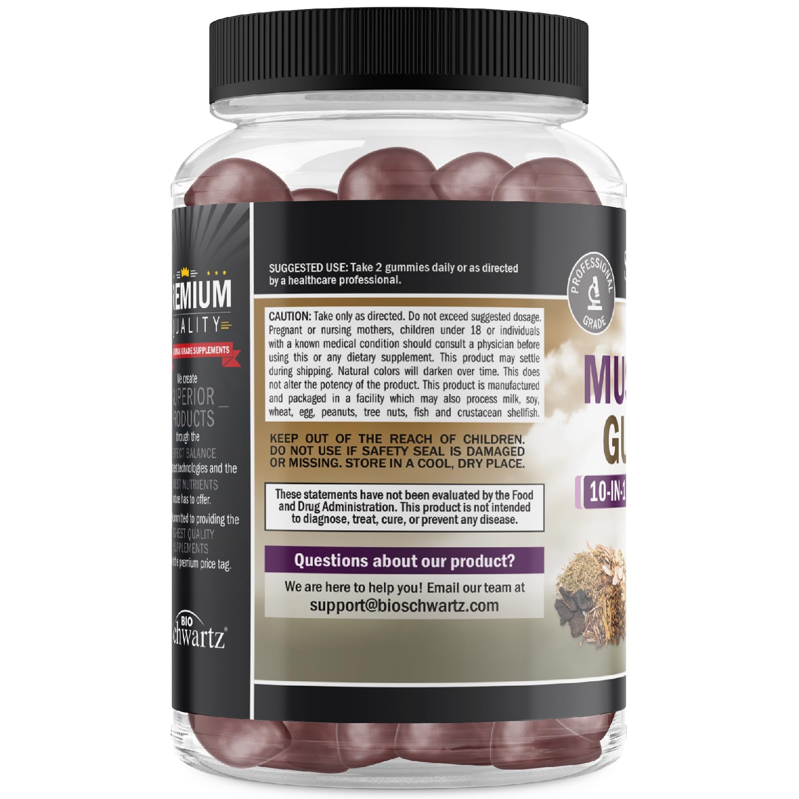 Nutritional ingredients label on bottle