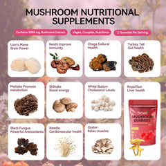Ingredients panel featuring plant-based pectin and mushroom blend