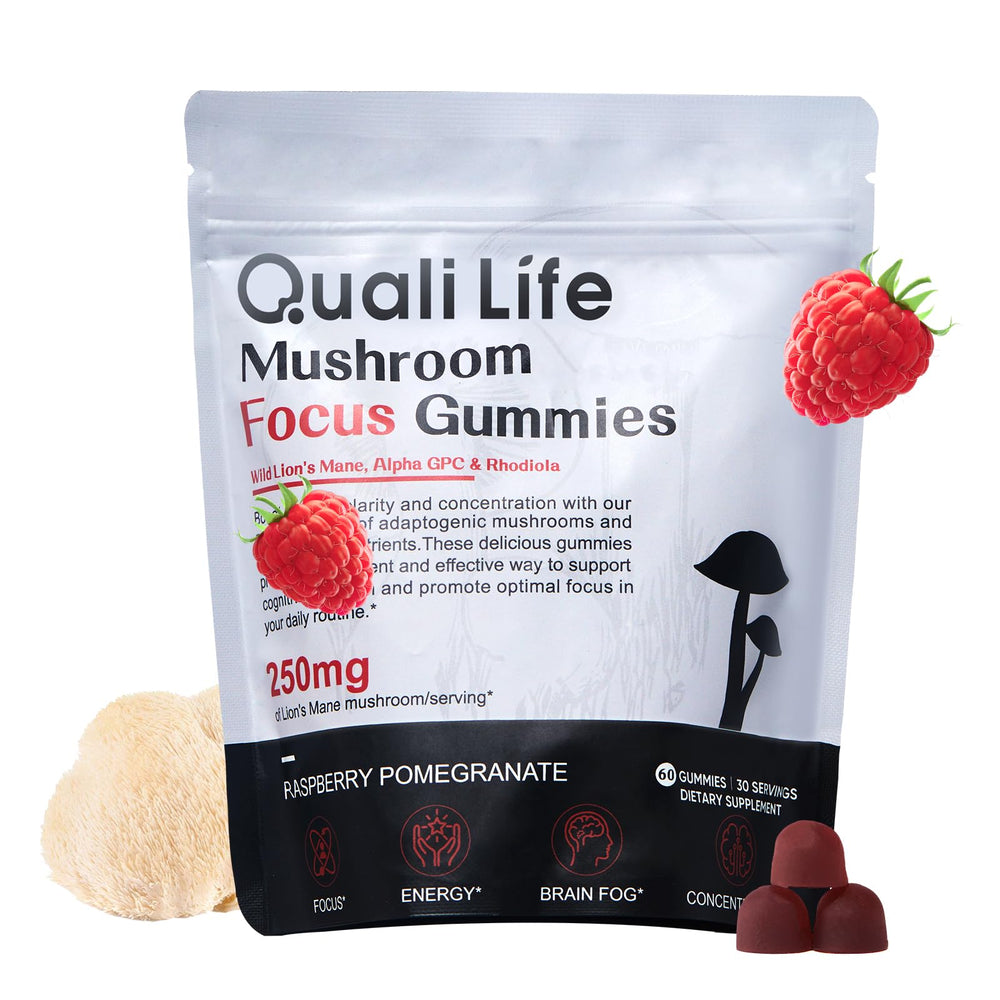 Close-up of mushroom gummies with Lion's Mane and raspberry-pomegranate flavor