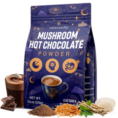 Front packaging of Mushroom Hot Cocoa with Magnesium Glycinate and Reishi